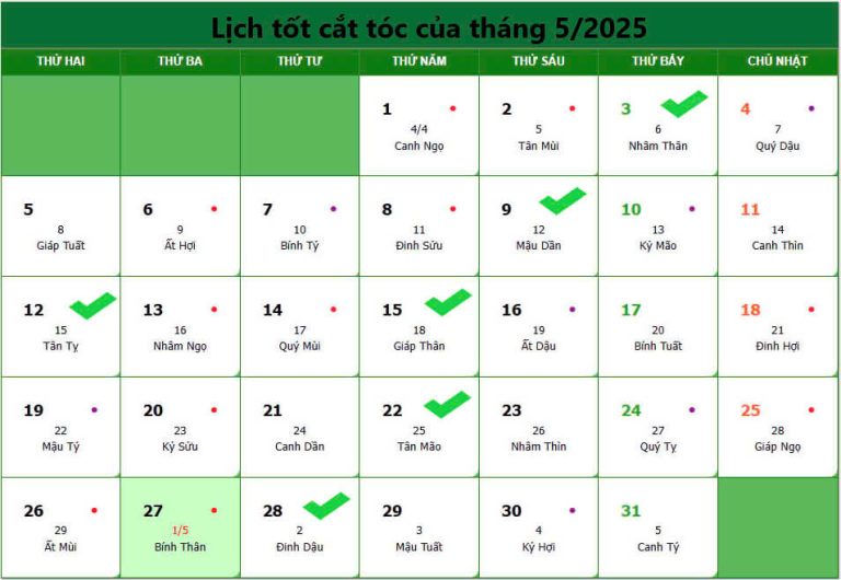 Ng y c t t c th ng 5 2025 c t t c ng y n o t t th ng 5 